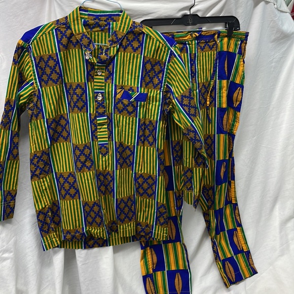 African inspired Kente cloth dashiki 2 piece suit sz M-l - Picture 2 of 8